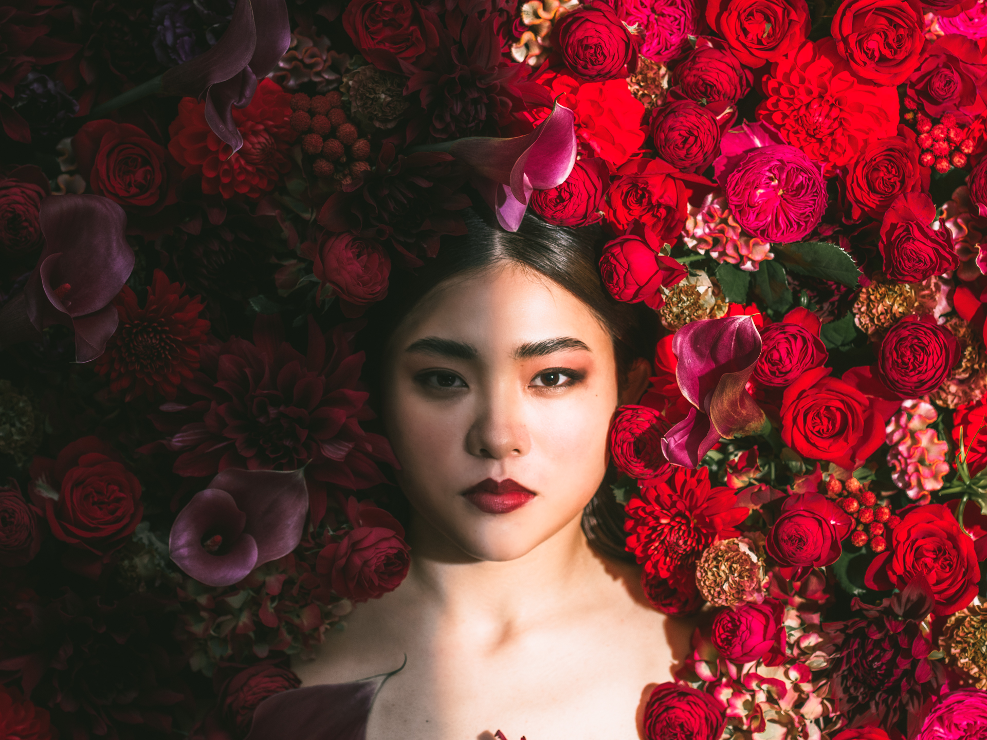 赤い花と女性の作品